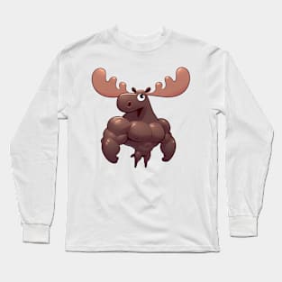 Cute Muscular Moose Illustration Long Sleeve T-Shirt